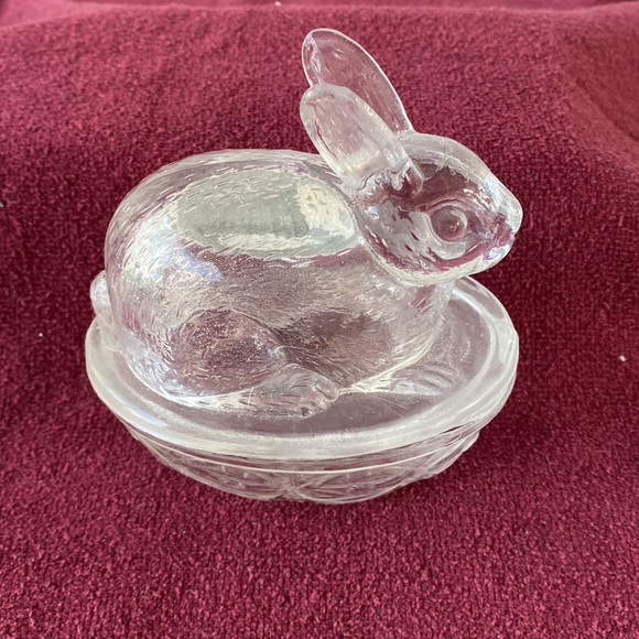 Galerie Glass Bunny on Nest Dish 2 Pc Vintage - Picture 2 of 5